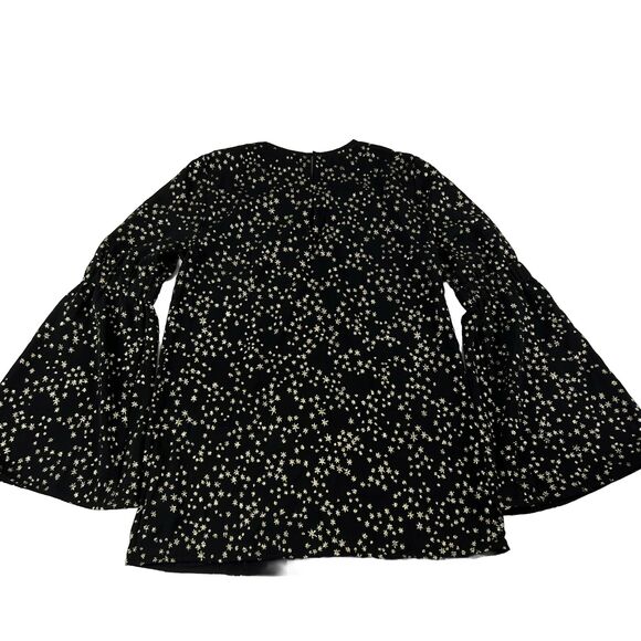 Michael Kors Black Gold Glitter Stars Flare Long Sleeve Blouse Top Shirt Xs - Picture 2 of 11